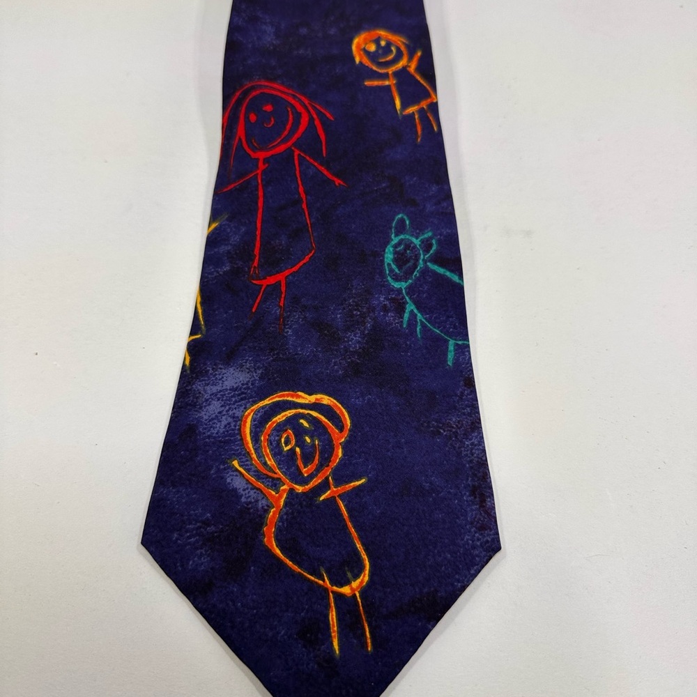 Vintage -Save the Children - Blue tie with Kids Drawing